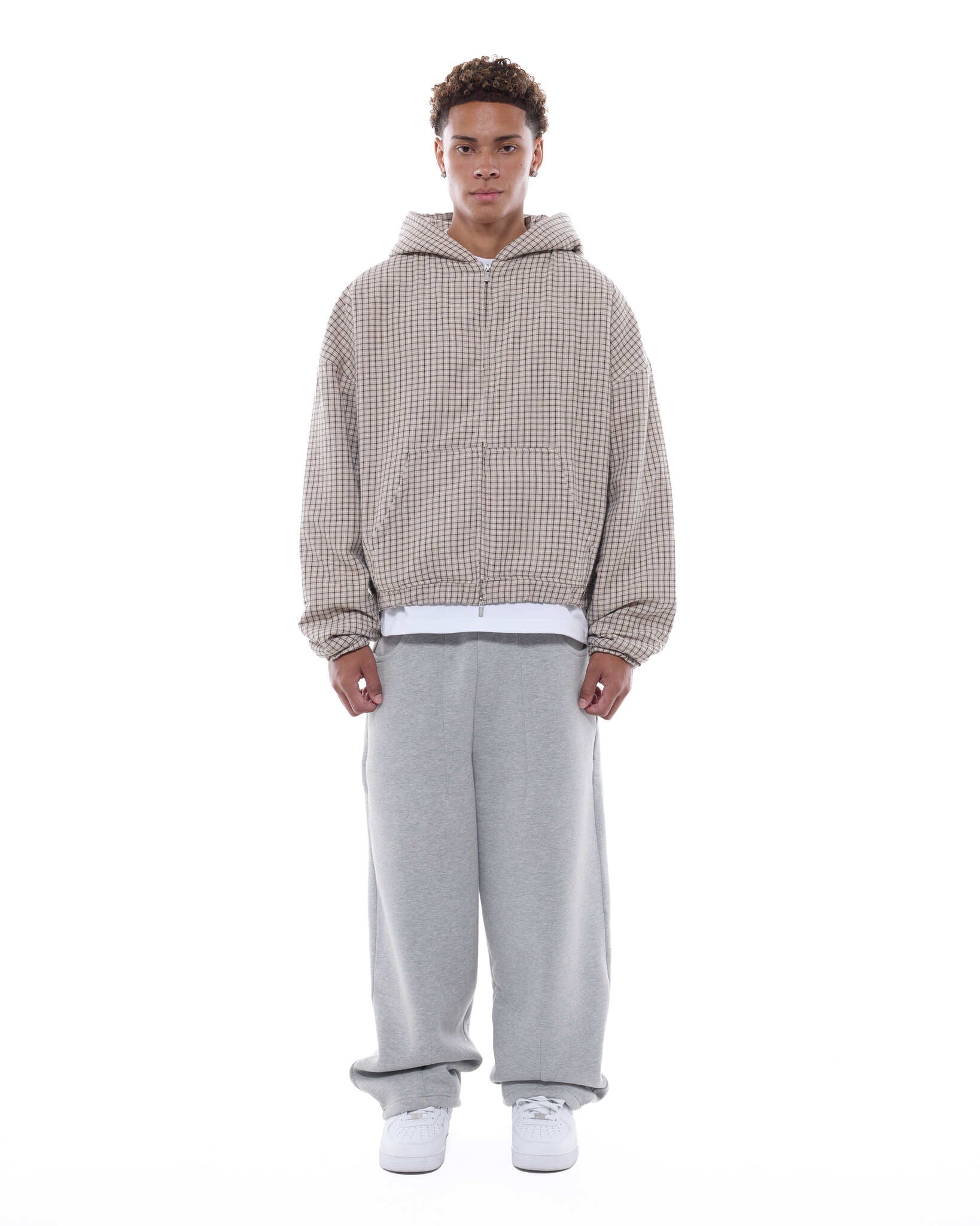 CHECKERED ZIP UP - CREAM/BLACK