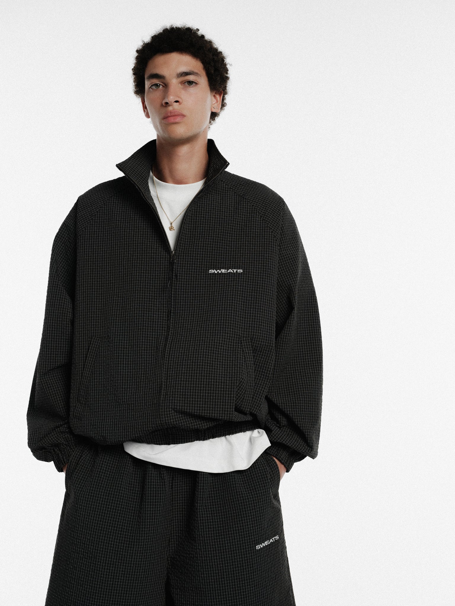 CHECKERED TRACK JACKET - BLACK/WHITE