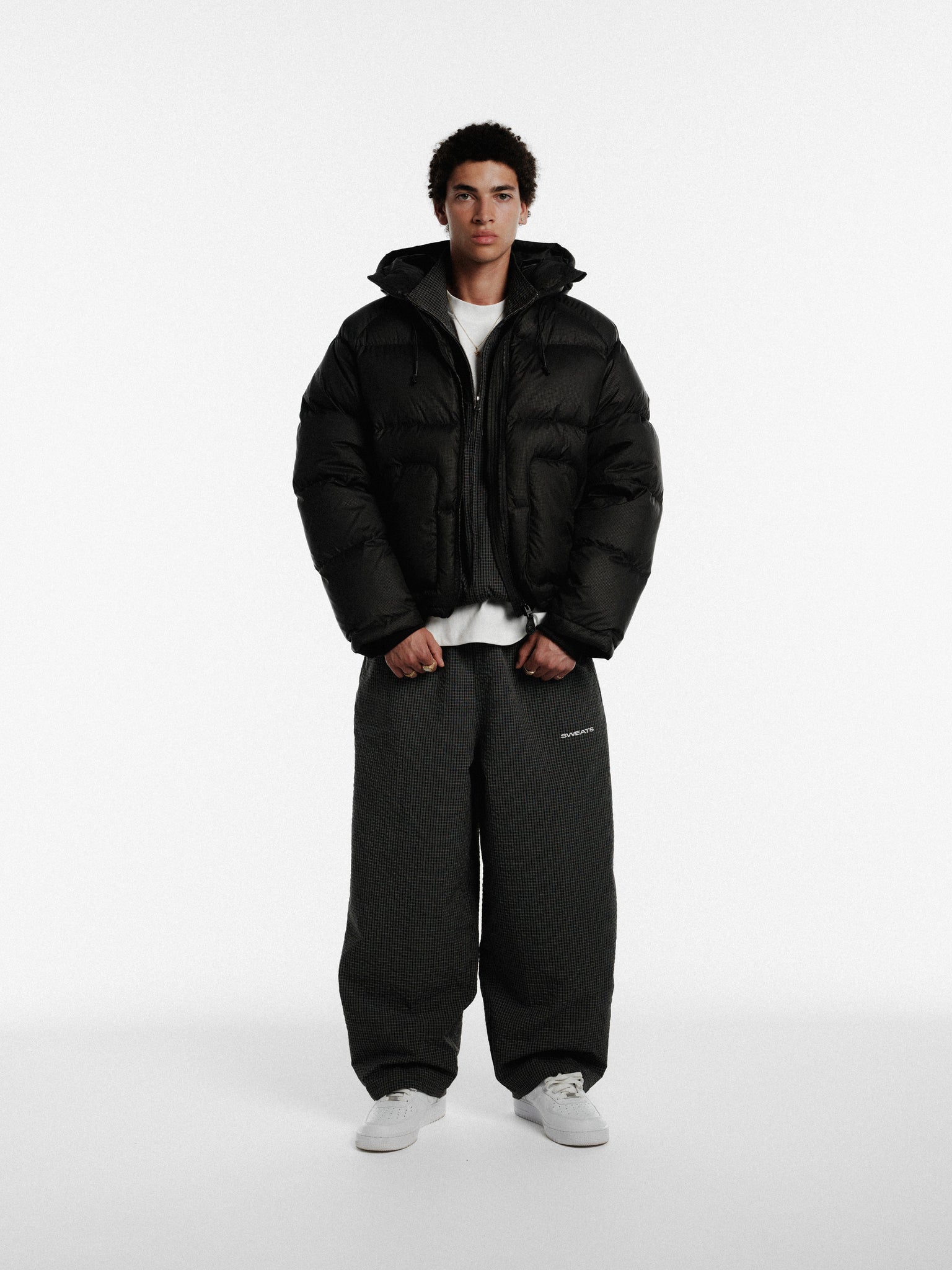 CHECKERED TRACK PANT - BLACK/WHITE