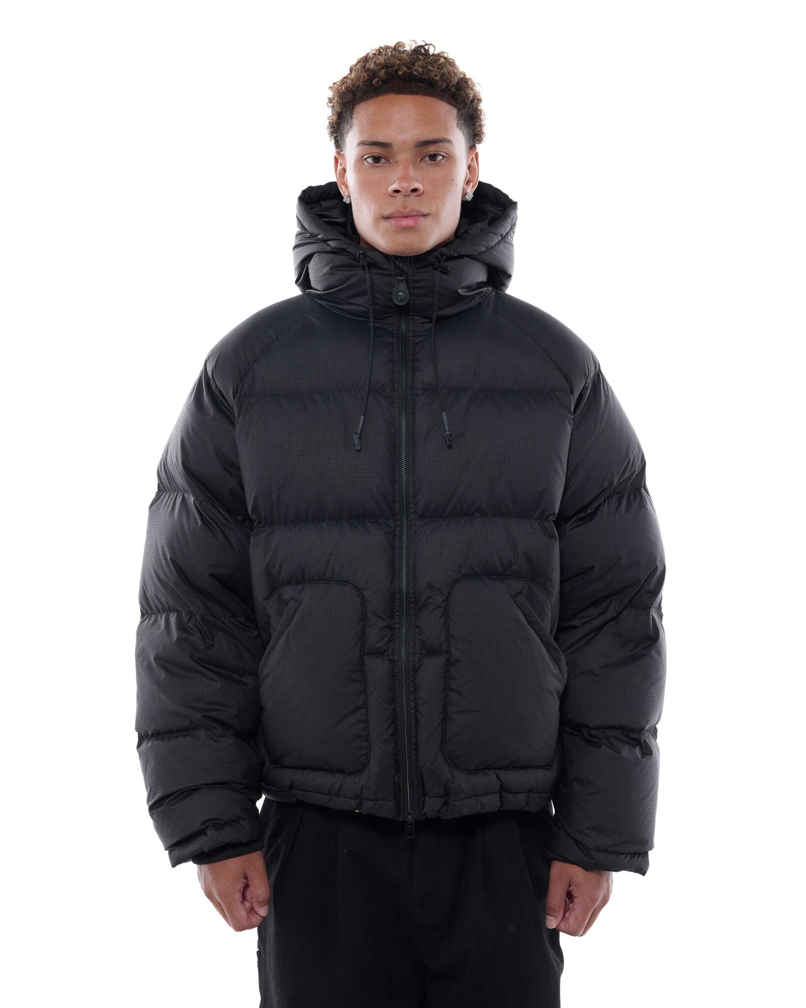 HOODED PUFFER JACKET - BLACK