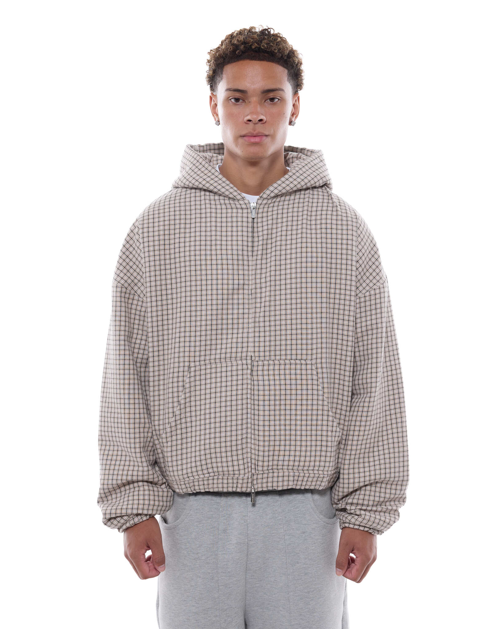CHECKERED ZIP UP - CREAM/BLACK