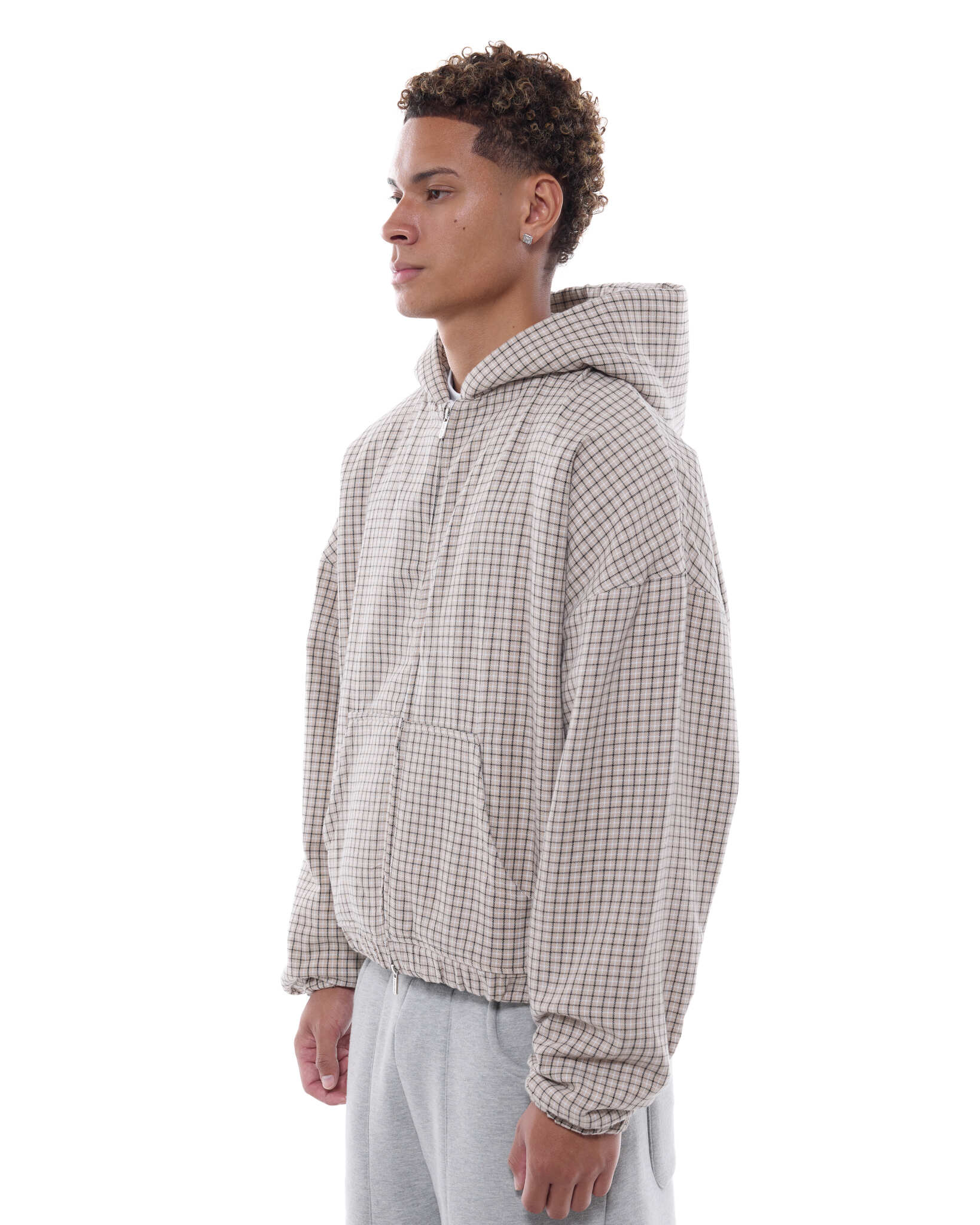 CHECKERED ZIP UP - CREAM/BLACK