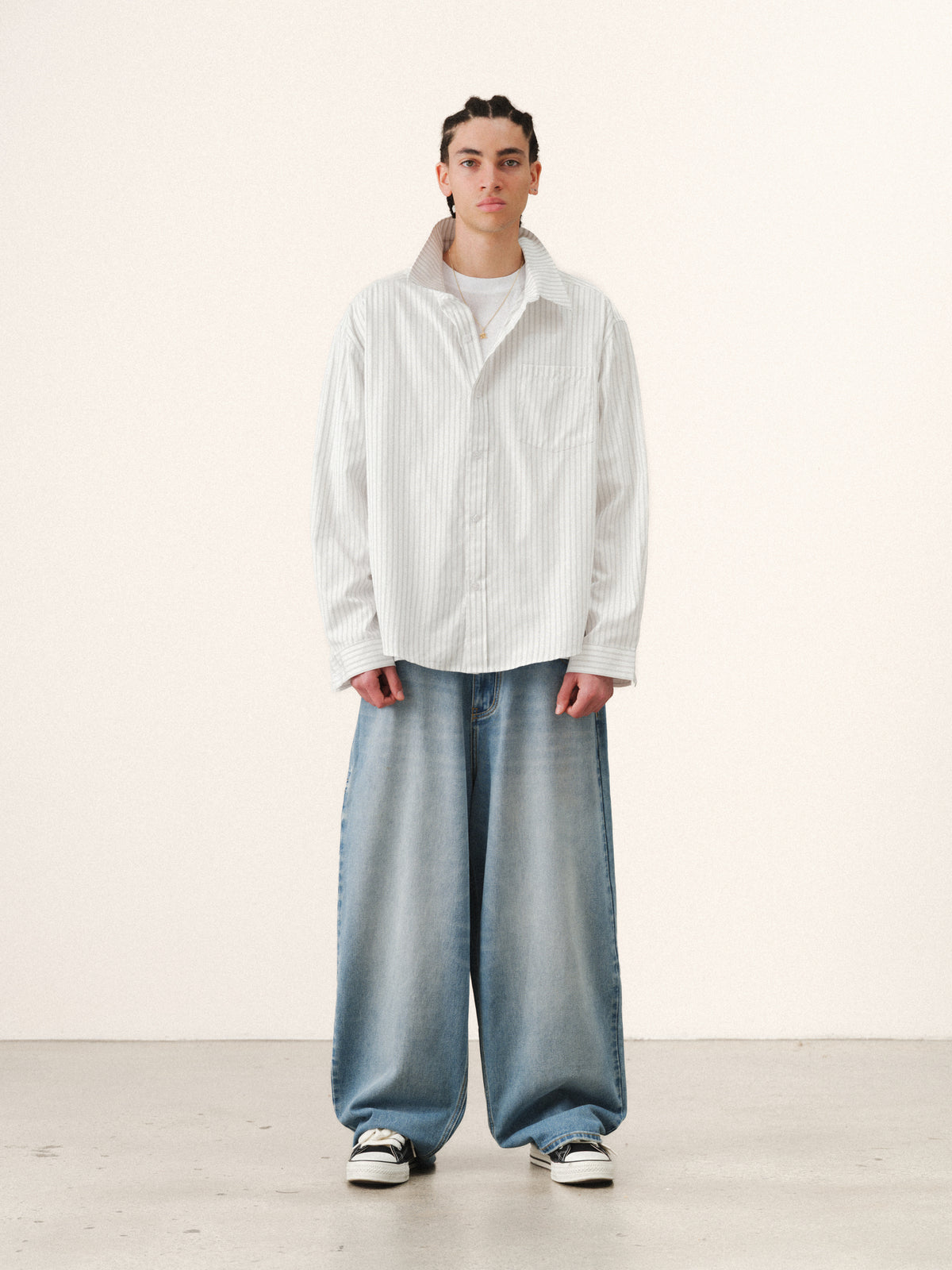 STRIPED BUTTON UP - WHITE