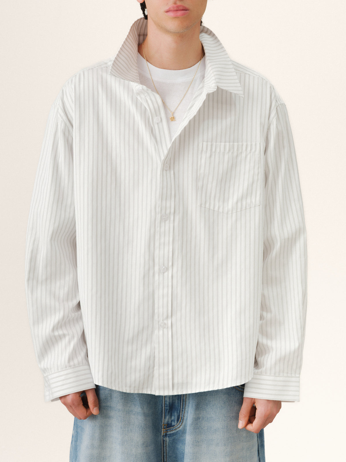 STRIPED BUTTON UP - WHITE