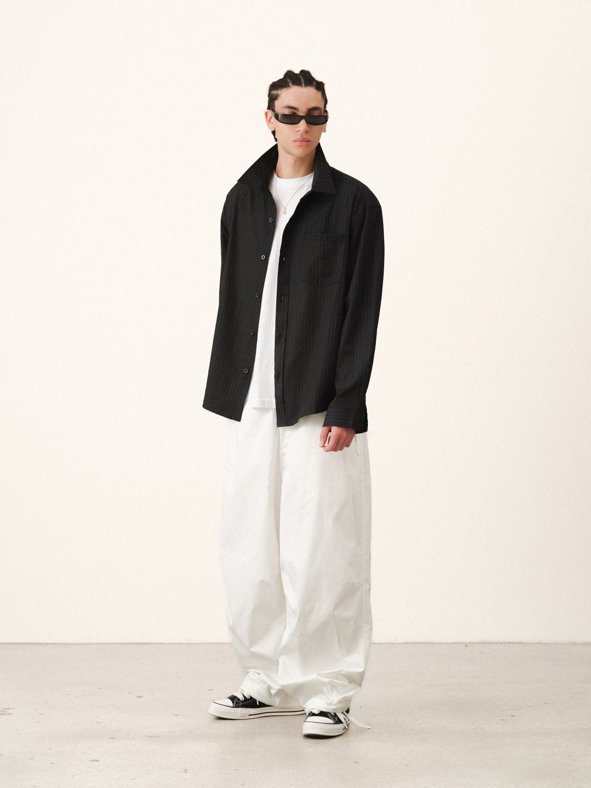 STRIPED BUTTON UP - BLACK