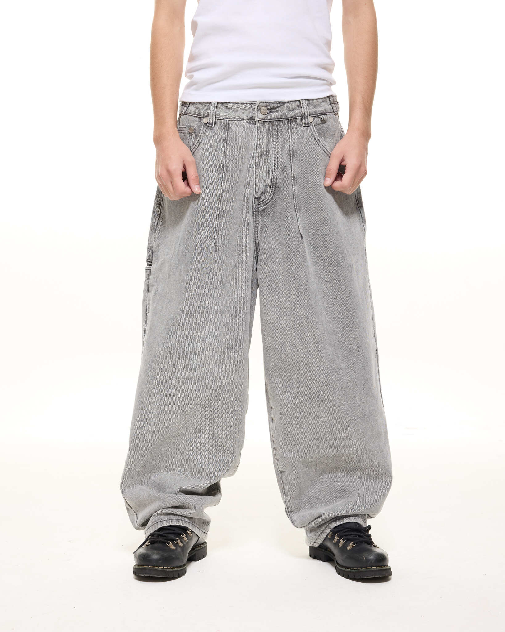 DENIM BAGGY JEANS - WASHED GREY